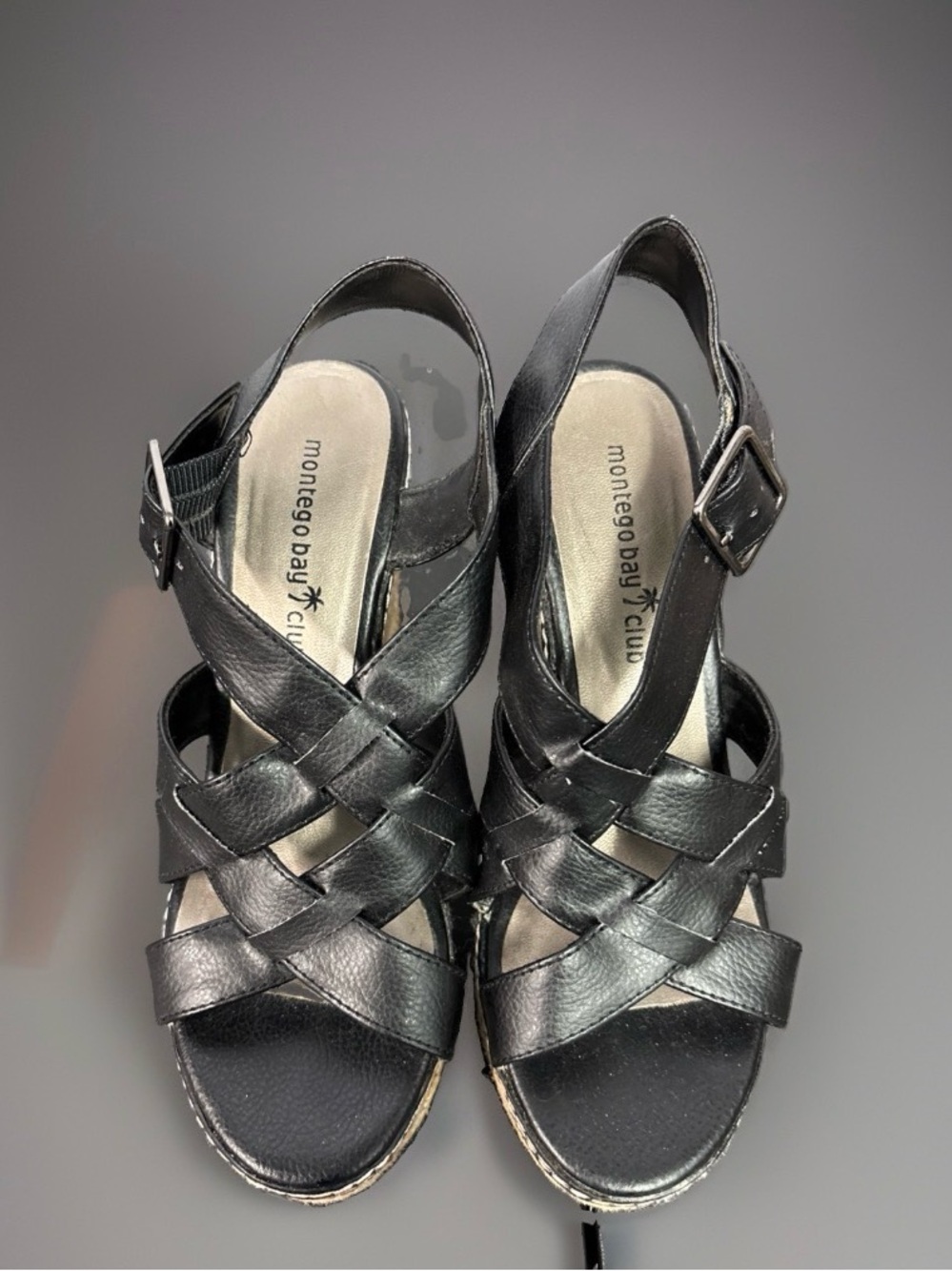 Montego Bay Club Black Woven Wedge Heel Slingback Sandals